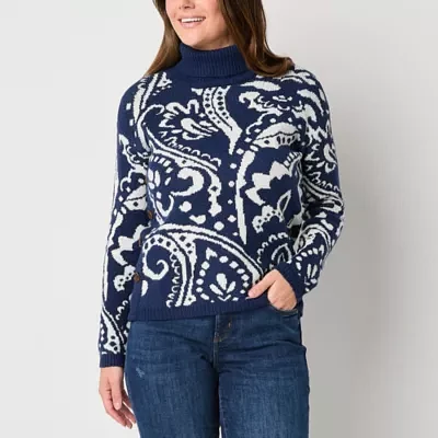 St. John's Bay Womens Long Sleeve Floral Pullover Sweater