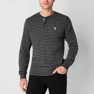 U.S. Polo Assn. Stripe Mens Henley Neck Long Sleeve Embroidered Classic Fit Thermal Top