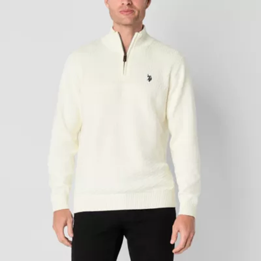 U.S. Polo Assn. Textured Quarter Zip Mens Mock Neck Long Sleeve Pullover Sweater