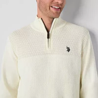 U.S. Polo Assn. Textured Quarter Zip Mens Mock Neck Long Sleeve Pullover Sweater