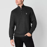 U.S. Polo Assn. Textured Quarter Zip Mens Mock Neck Long Sleeve Pullover Sweater