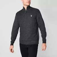 U.S. Polo Assn. Textured Quarter Zip Mens Mock Neck Long Sleeve Pullover Sweater