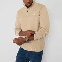 U.S. Polo Assn. Textured Quarter Zip Mens Mock Neck Long Sleeve Pullover Sweater