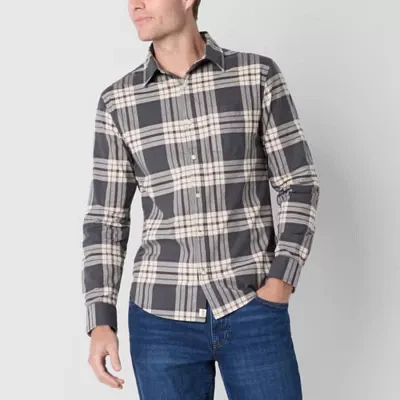 mutual weave Mens Easy-on + Easy-off Regular Fit Long Sleeve Plaid Button-Down Shirt