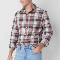 mutual weave Mens Easy-on + Easy-off Regular Fit Long Sleeve Plaid Button-Down Shirt