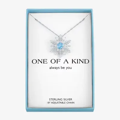 Womens Genuine Blue Topaz Sterling Silver Snowflake Pendant Necklace