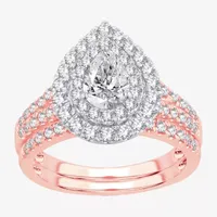 Signature By Modern Bride (H-I / Si1-Si2) Womens 1 1/2 CT. T.W. Lab Grown White Diamond 10K or 14K Gold Pear Halo Bridal Set