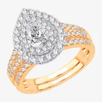 Signature By Modern Bride (H-I / Si1-Si2) Womens 1 1/2 CT. T.W. Lab Grown White Diamond 10K or 14K Gold Pear Halo Bridal Set