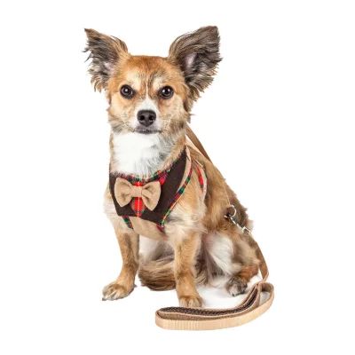 Pet Life Luxe 'Dapperbone' 2-In-1 Mesh Reversed Adjustable-Leash W/ Fashion Bowtie Dog Harness