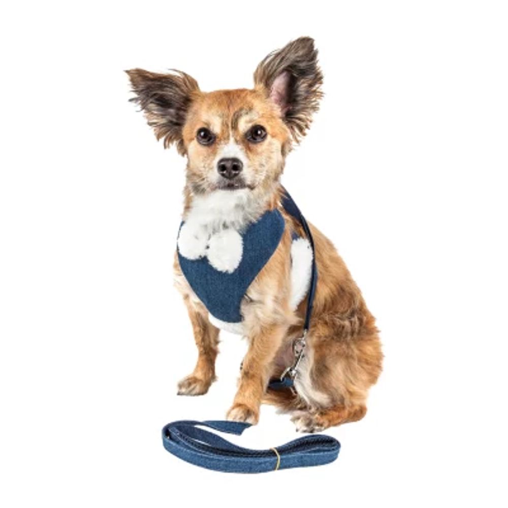 Pet Life Luxe 'Pom Draper' 2-In-1 Mesh Reversed Adjustable-Leash W/ Pom-Pom Bowtie Dog Harness