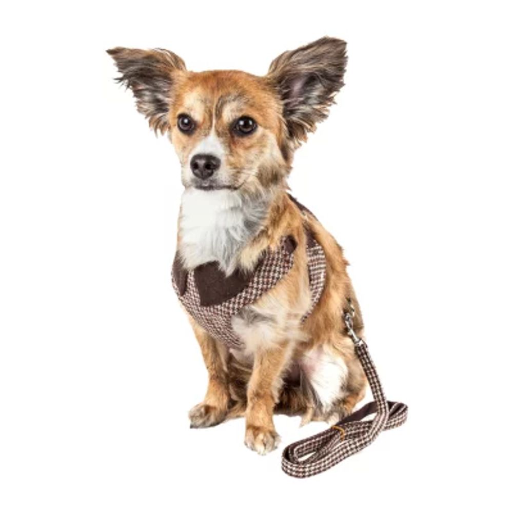 Pet Life Luxe 'Furracious' 2-in-1 Mesh Reversed Adjustable Dog Harness-Leash w/ Removable Fur Collar Brown / Large