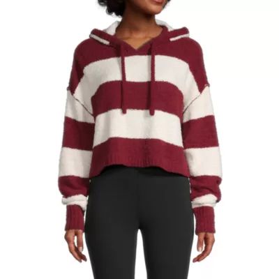 Arizona Lounge Juniors Womens Hooded Long Sleeve Striped Pullover Sweater