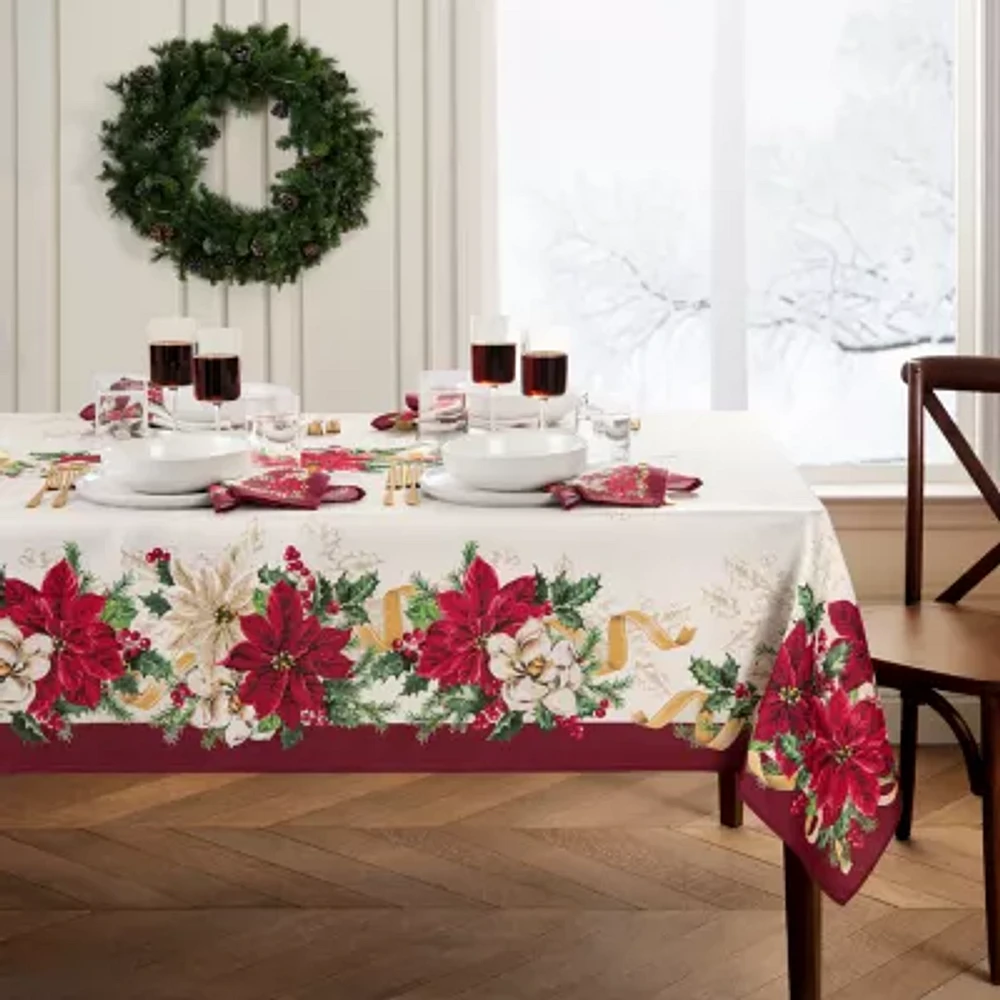 Elrene Home Fashions Poinsettia Garlands Engineered Rectangle Tablecloths