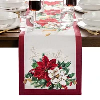 Elrene Home Fashions Poinsettia Garlands Engineered Table Runners