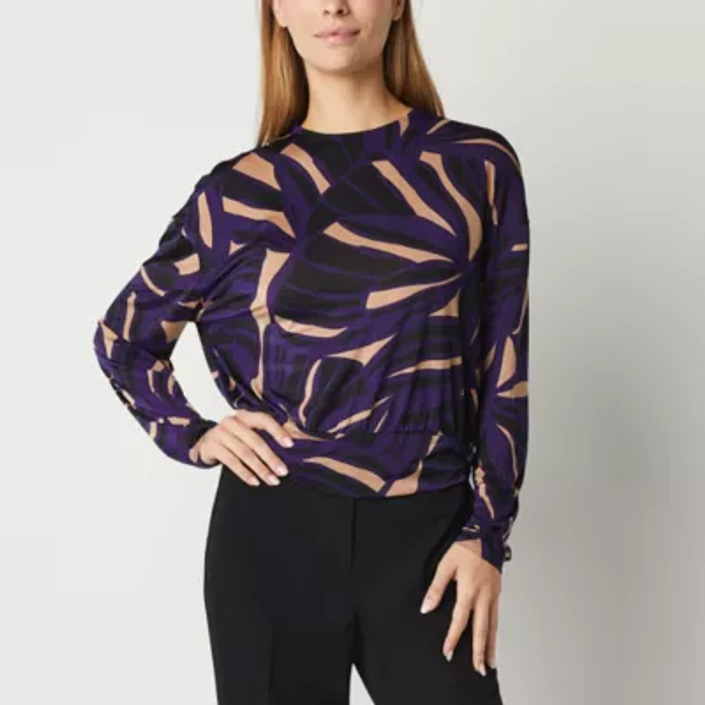 Worthington Womens Long Sleeve Mock Neck Top