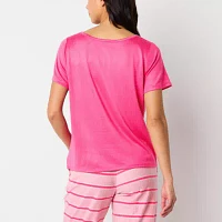 Sleep Chic Womens Rib Short Sleeve Y Neck Pajama Top