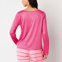 Sleep Chic Womens Rib Long Sleeve Y Neck Pajama Top