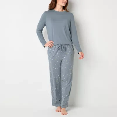 Jaclyn Womens Crew Neck Long Sleeve 2-pc. Pant Pajama Set