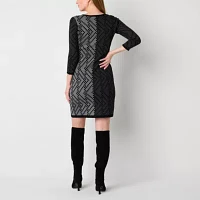 Melonie T Womens 3/4 Sleeve Geometric Sweater Dress