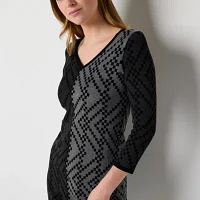 Melonie T Womens 3/4 Sleeve Geometric Sweater Dress