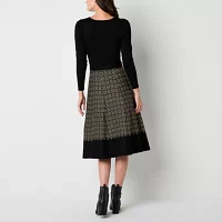 Danny & Nicole Womens Long Sleeve Belted Geometric Sweater Dress