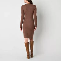 Studio 1 Womens Long Sleeve Cable Knit Sweater Dress