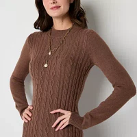 Studio 1 Womens Long Sleeve Cable Knit Sweater Dress