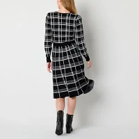 Robbie Bee Womens Long Sleeve Plaid Midi Sweater Dress