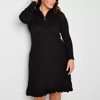 Robbie Bee Womens Long Sleeve Midi Sweater Dress Plus