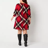 Jessica Howard Womens 3/4 Sleeve Plaid Shift Dress Plus