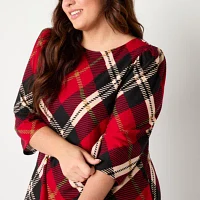 Jessica Howard Womens 3/4 Sleeve Plaid Shift Dress Plus