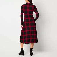 Danny & Nicole Womens Long Sleeve Windowpane Midi Sweater Dress Petite