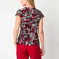 Black Label by Evan-Picone Womens Cowl Neck Short Sleeve Blouse