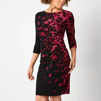 Black Label by Evan-Picone Womens 3/4 Sleeve Floral Sheath Dress