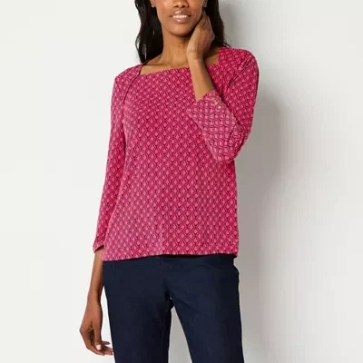 Liz Claiborne Tall Womens Square Neck 3/4 Sleeve Blouse