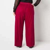 Worthington Plus Womens Wide Leg Velvet Pant