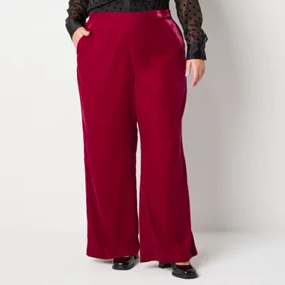 Worthington Plus Womens Wide Leg Velvet Pant