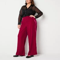 Worthington Plus Womens Wide Leg Velvet Pant