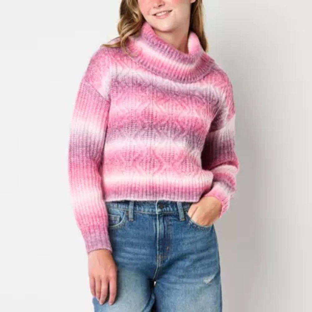 by&by Juniors Womens Cowl Neck Long Sleeve Ombre Pullover Sweater