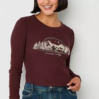 Arizona Juniors Womens Crew Neck Long Sleeve Graphic T-Shirt