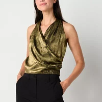 Worthington Womens Halter Neck Sleeveless Satin Blouse