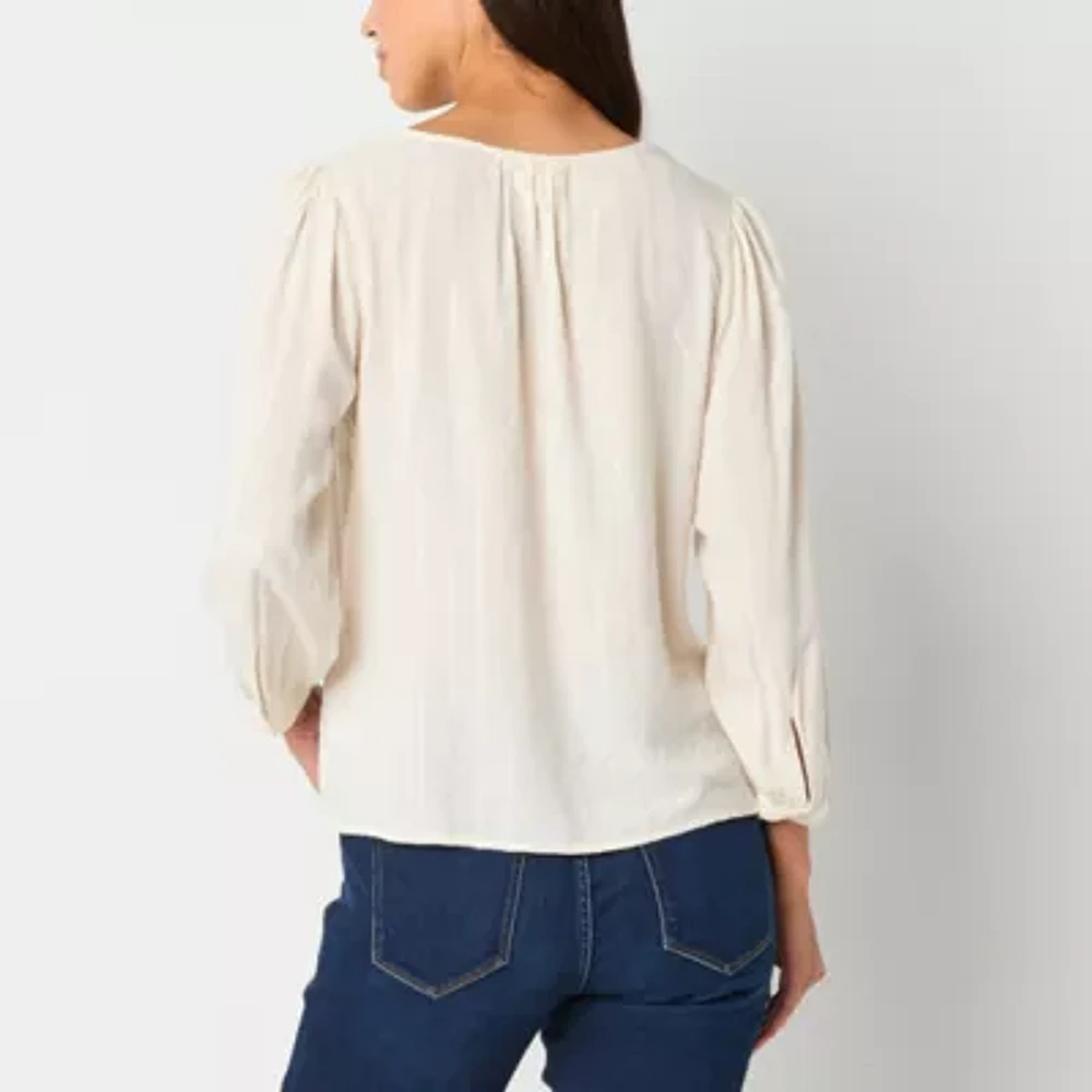 a.n.a Womens Shine V Neck 3/4 Sleeve Blouse
