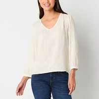 a.n.a Womens Shine V Neck 3/4 Sleeve Blouse