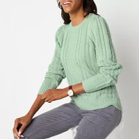 St. John's Bay Womens Crew Neck Long Sleeve Striped Pullover Sweater