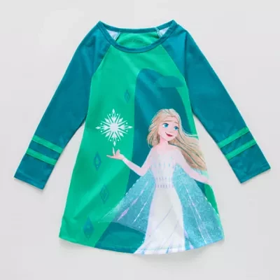 Disney Collection Little & Big Girls Long Sleeve Elsa Frozen Crew Neck Nightshirt