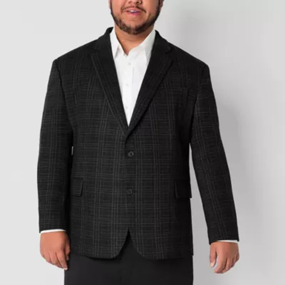 J. Ferrar Mens Big and Tall Plaid Stretch Fabric Classic Fit Sport Coat