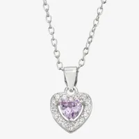 Girls Purple Cubic Zirconia Sterling Silver Cross Pendant Necklace