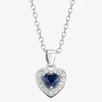 Girls Blue Cubic Zirconia Sterling Silver Heart Pendant Necklace