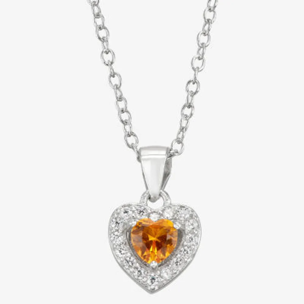 Girls Yellow Cubic Zirconia Sterling Silver Heart Pendant Necklace