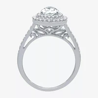 Signature By Modern Bride (H-I / I1) Womens 1 1/2 CT. T.W. Lab Grown White Diamond 10K White Gold Pear Side Stone Halo Engagement Ring